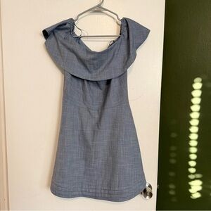 Banana republic blue off the shoulder ruffle fit and flare dress 
size 8